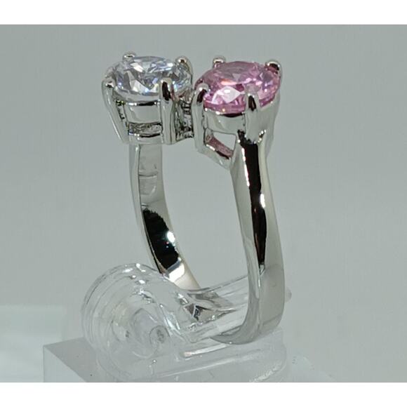 Vintage Size 9 Ring Pink Sim Diamond CZ Silver Tone White Gold GP Engagement NOS - Picture 6 of 9